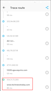 Fing App Trace Route Result