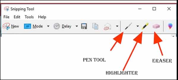 MS Snipping Tool Menu Options