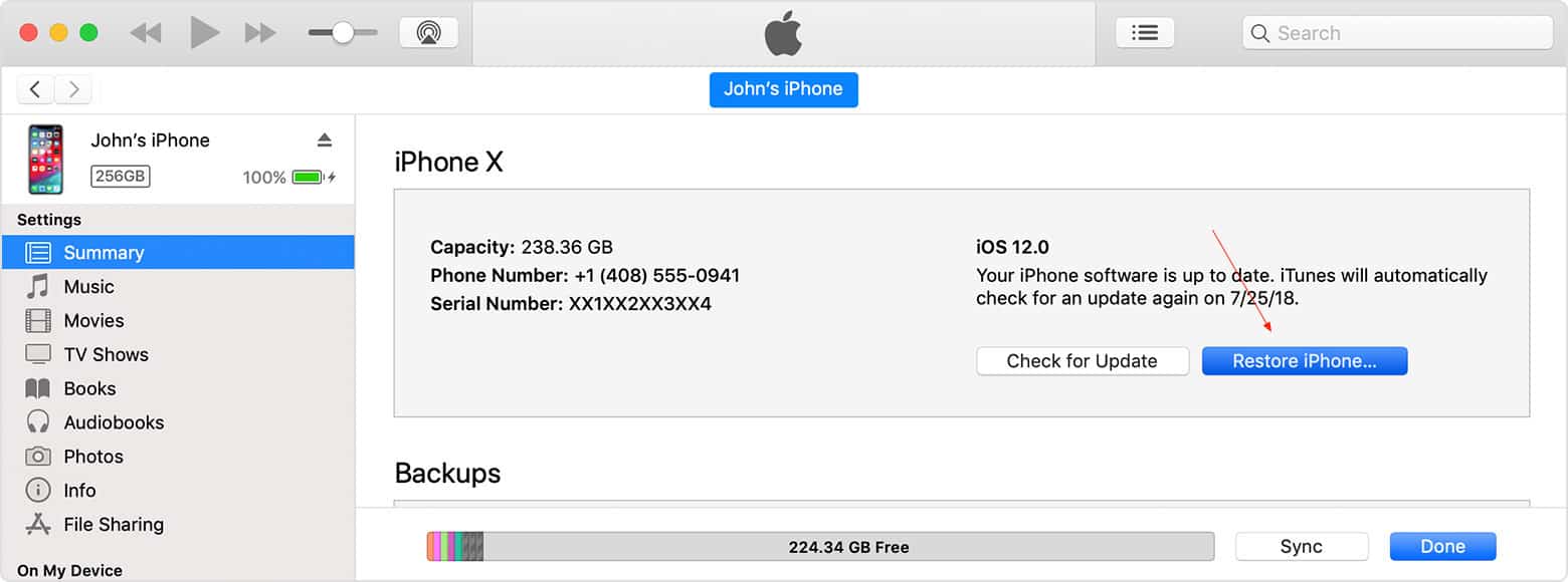 Restore iPhone using iTunes