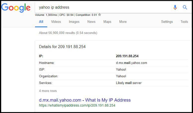 Website IP Address search in Google