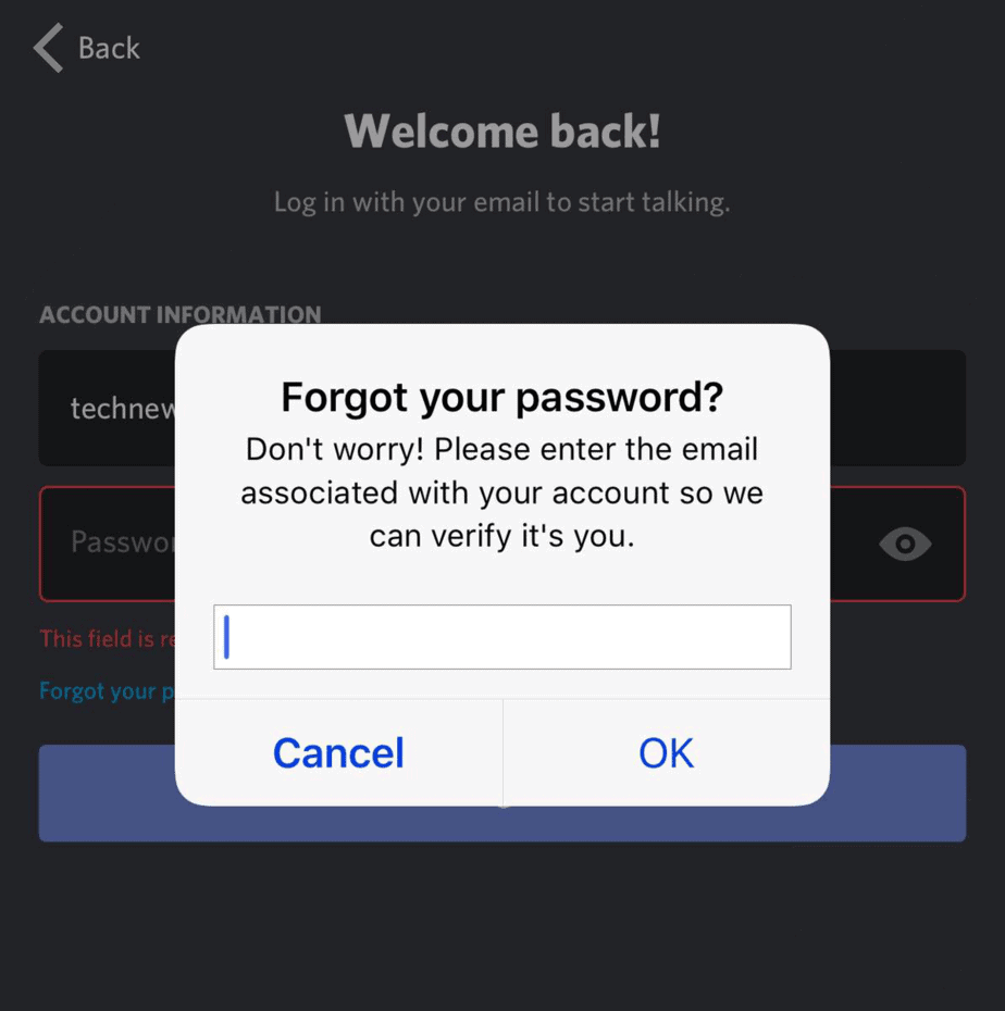 Enter your email on the popup that appears and click Ok. 