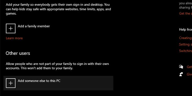 Add someone else to the PC New user