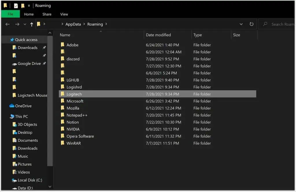 Logitech Gaming Software Not Detecting Mouse - Quick Fix 12 Delete-Logitech-folder-1024x663