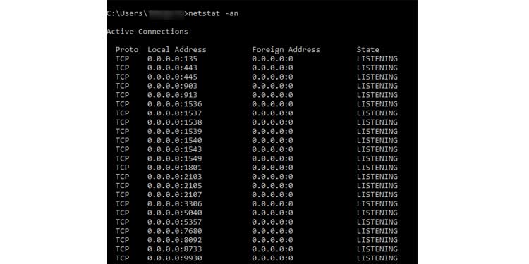 list of all listening ports and addresses