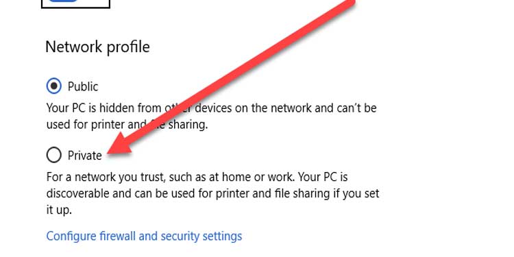 Windows Private Network Profile