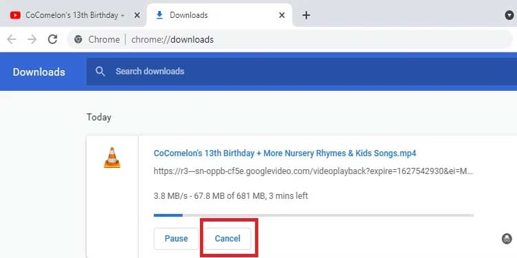 Google Chrome downloads cancellation