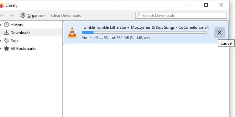 Mozilla Firefox Library Download Cancellation