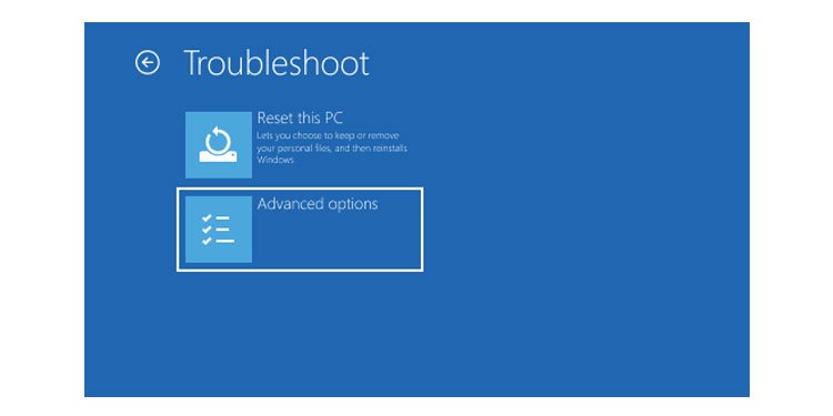 Windows Troubleshoot advanced options