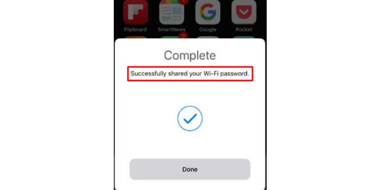 apple iphone wifi password share done
