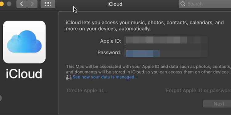 apple mac icloud id and password