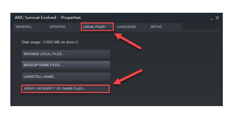 nagivate local files and Verify Integrity of ARK Game Files