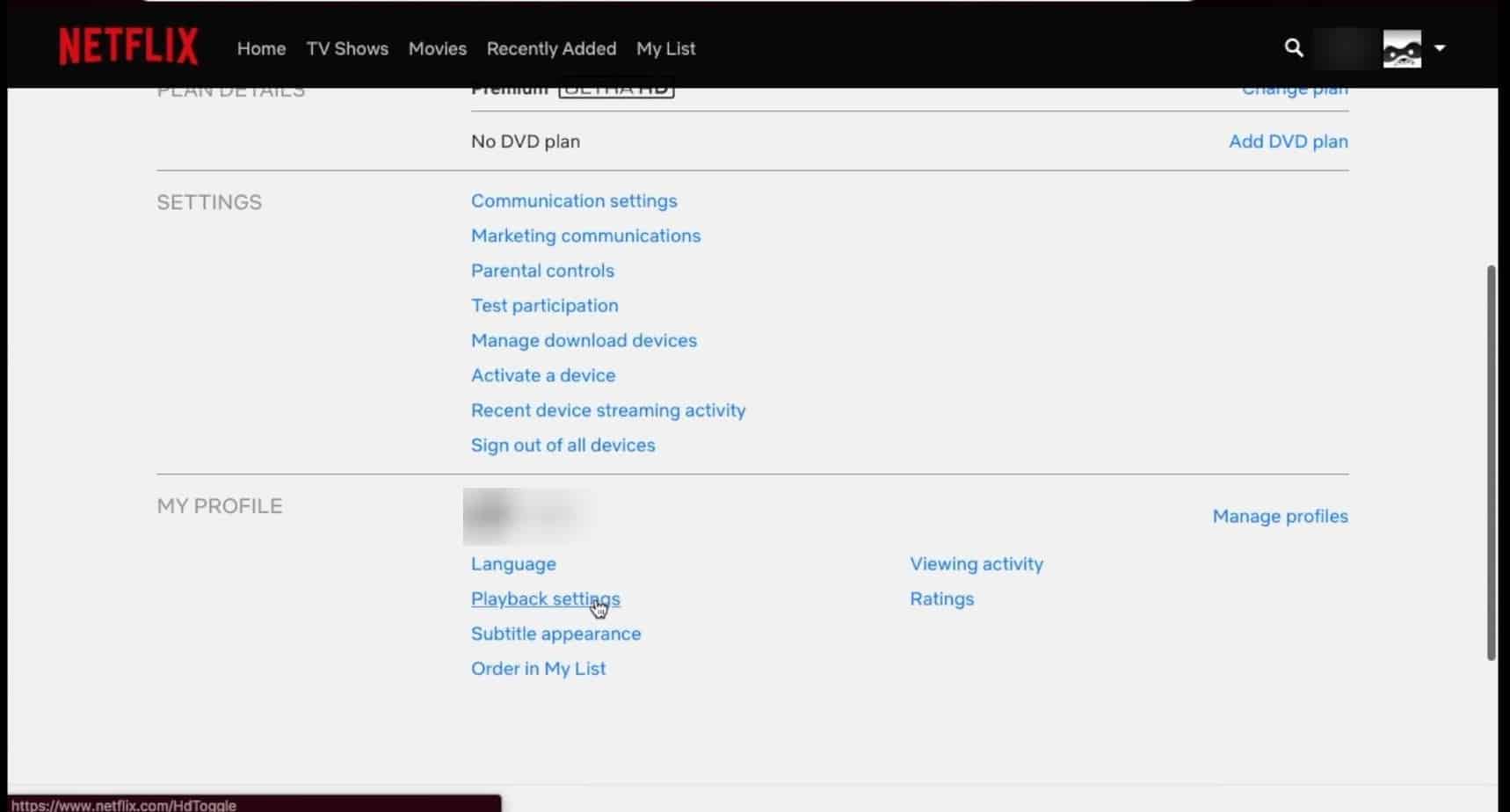Netflix settings