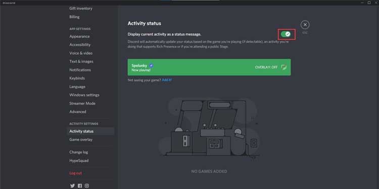 Activity Status Toggle on