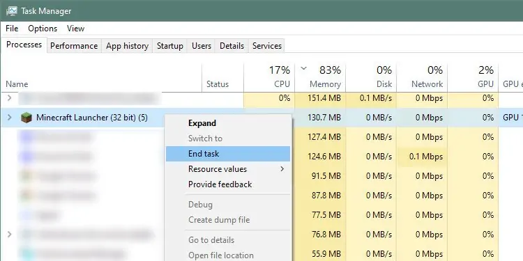 Ending-Minecraft-in-taskmanager