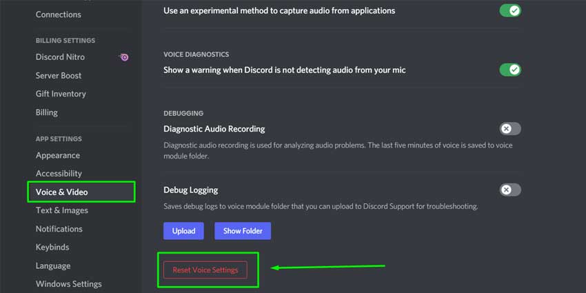 Reset Voice Settings 