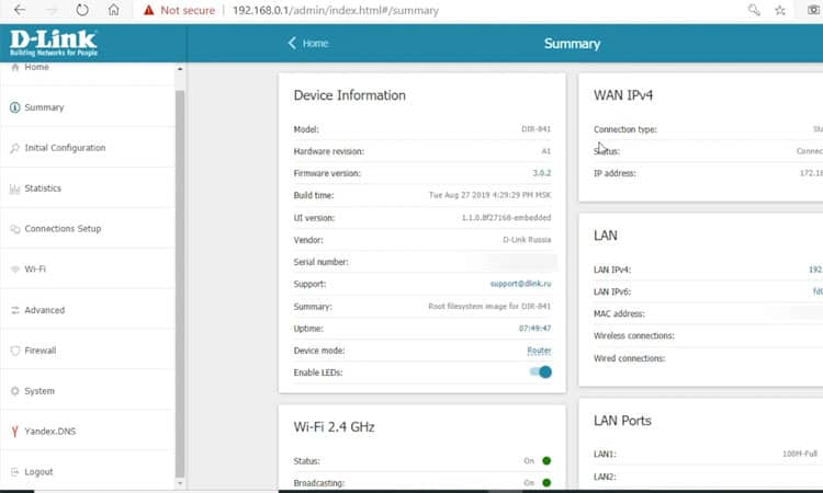 DLink Settings Page