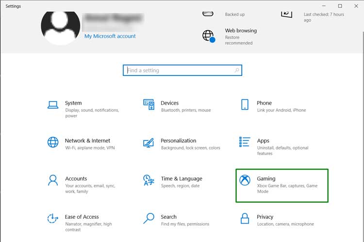 Gaming Settings Windows