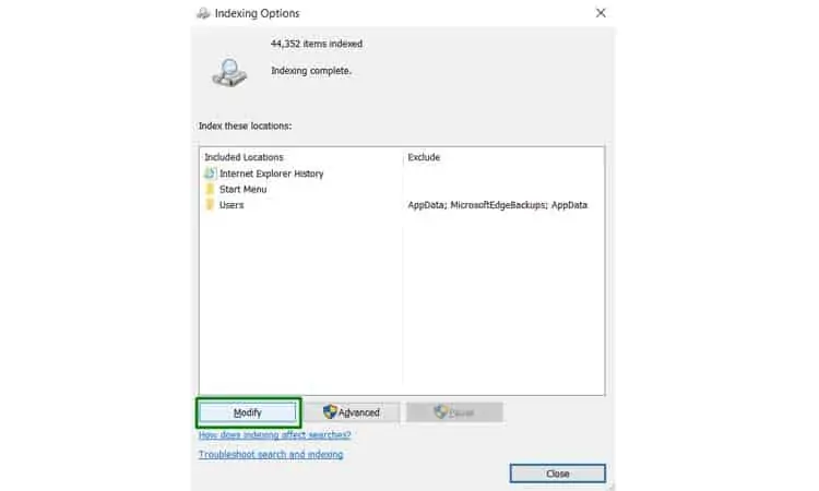 How to Fix Start Button Not Working Windows 64 Indexing-Options
