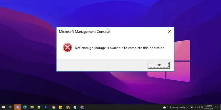 Not Enough Storage Is Available to Process This Command
