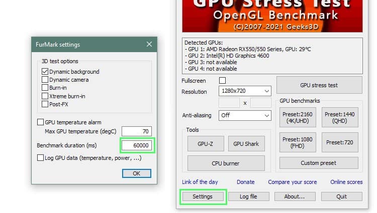 GPU Stress Test FurMark - Detailed Walkthrough 6 furmark-GPU Stress Test duration