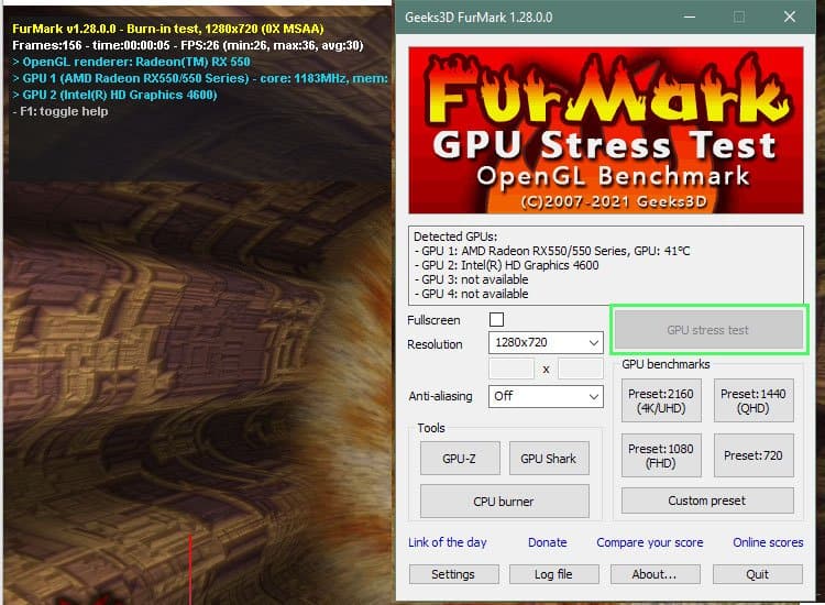 furmark GPU Stress Test settings
