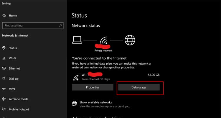 Data Usage PC Settings