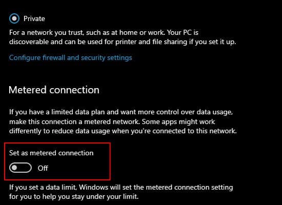 Metered Connection Off