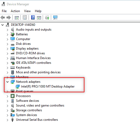 PC’s network adapter name