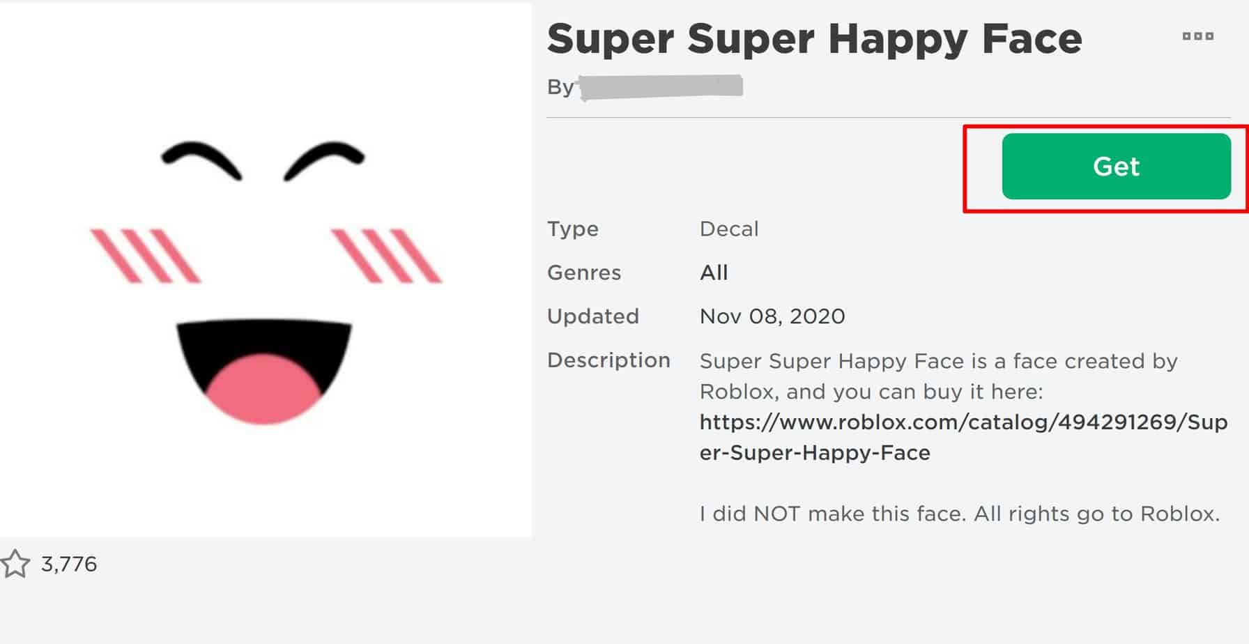 Roblox Super Super Happy Face by sno  Super happy face, Face stickers,  Roblox