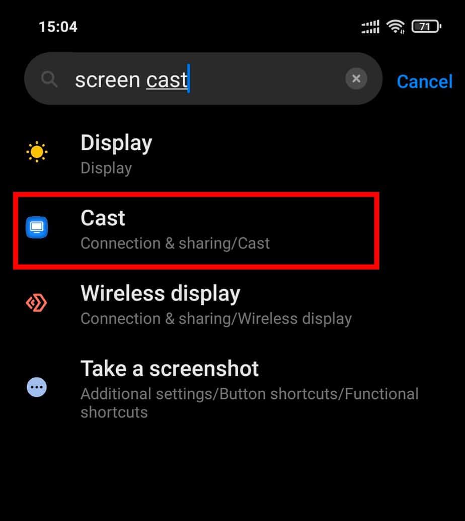Search screen cast