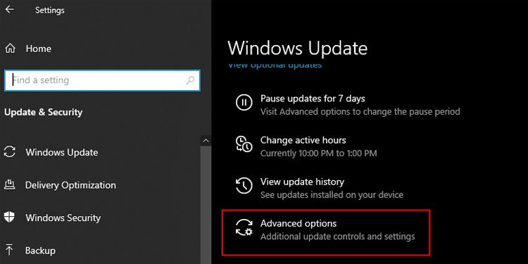 Windows Update Advanced Options