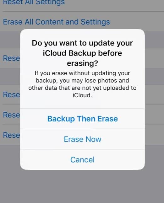 iphone select backup then erase
