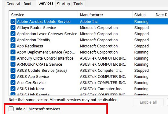 Hide Microsoft Services