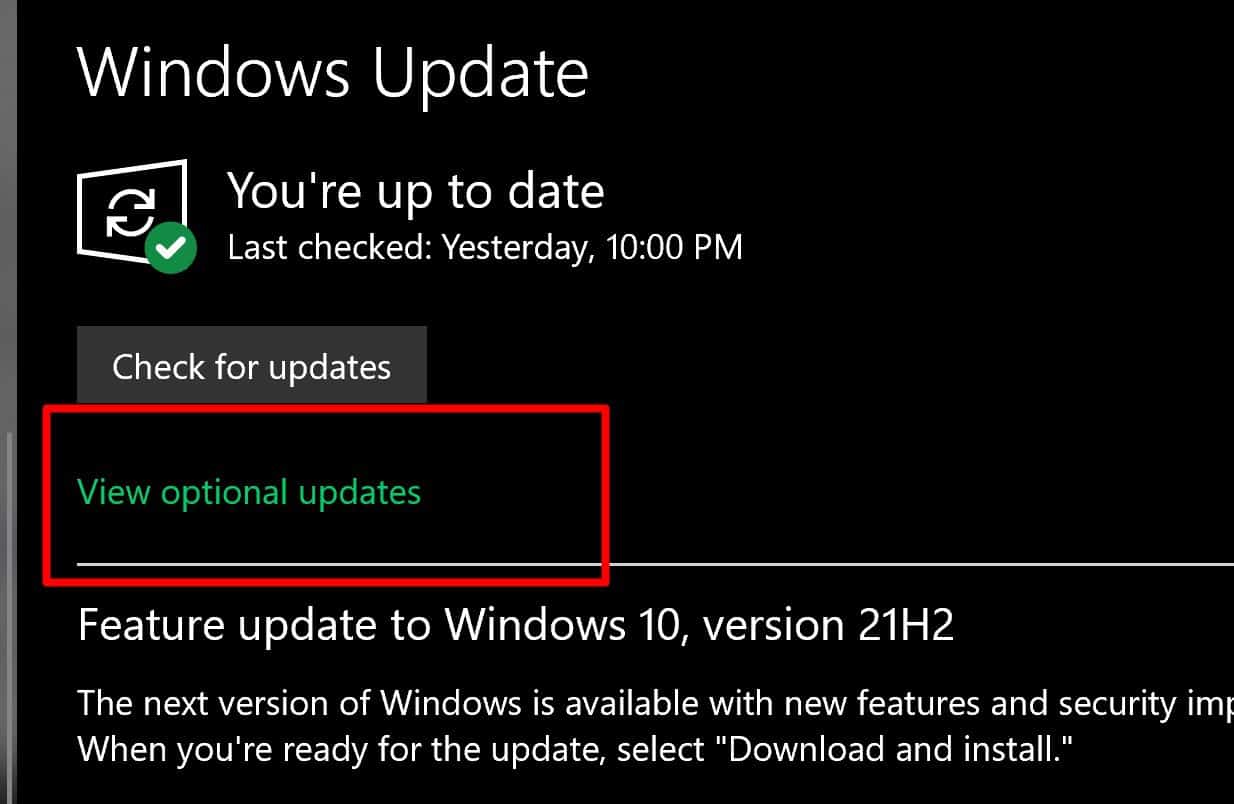 View optional updates