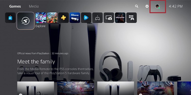 click profile icon