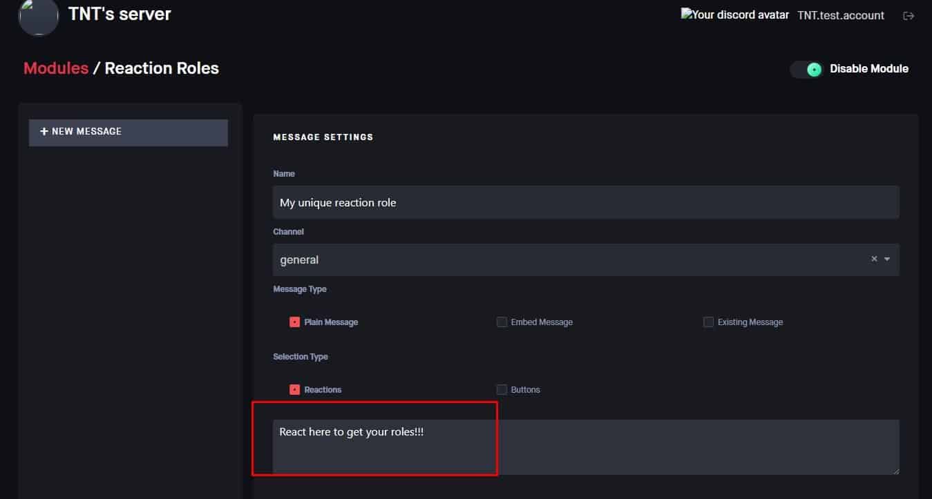 dyno dashboard enter custom message