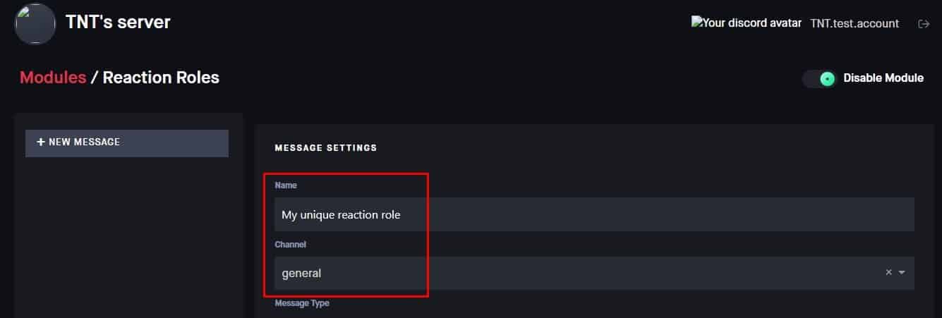 dyno dashboard enter name and channel