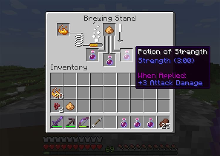 how to make strength 2 potions bedrock