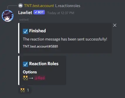 How to Make Reaction Roles on Discord 100 lawliet-reaction-role-confirmed