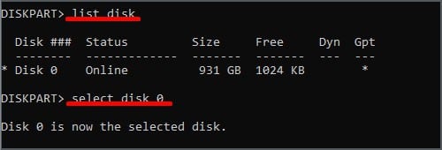 list disk select disk