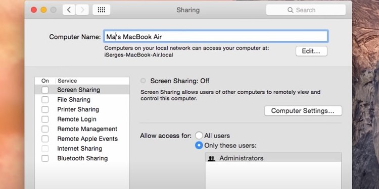 macbook sharing section