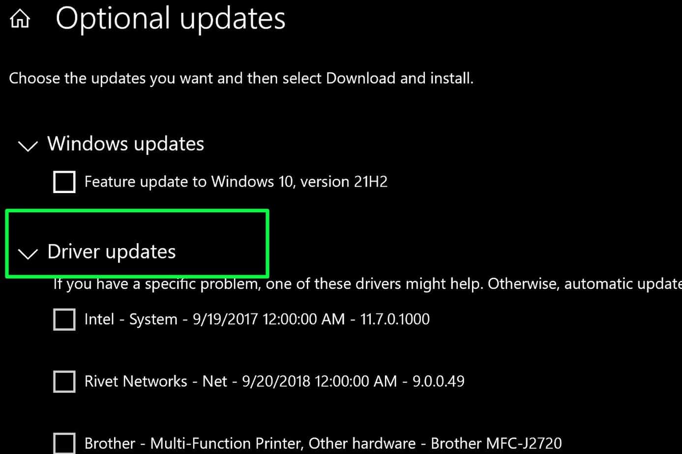 optional driver updates