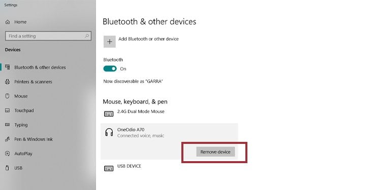 remove Bluetooth device
