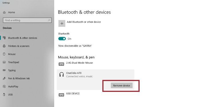 remove Bluetooth device remove Bluetooth device