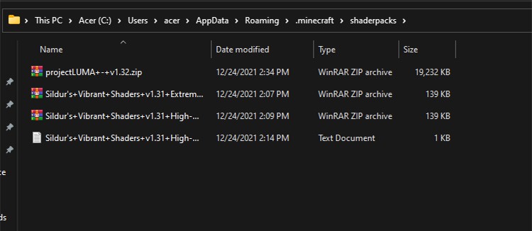 shaderpacks folder