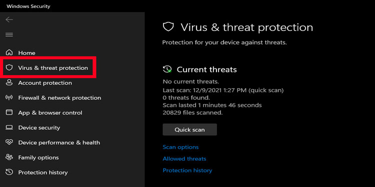 virus and threat protection