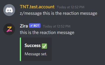 zira set reaction message