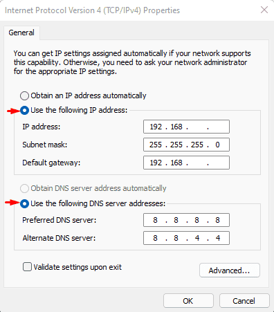set ip address manually