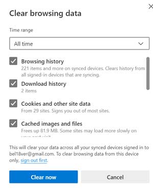 Clear Browsing Data Edge