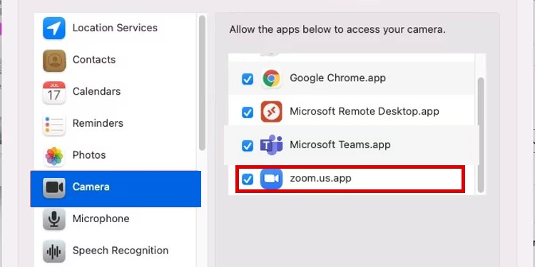 camera access on mac